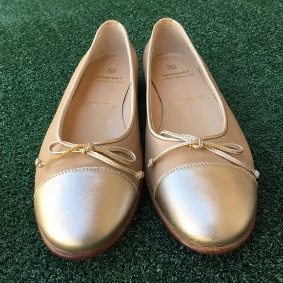 New Gravati Ballet Flat Cap Toe Leather Beige Nude Gold 10.5